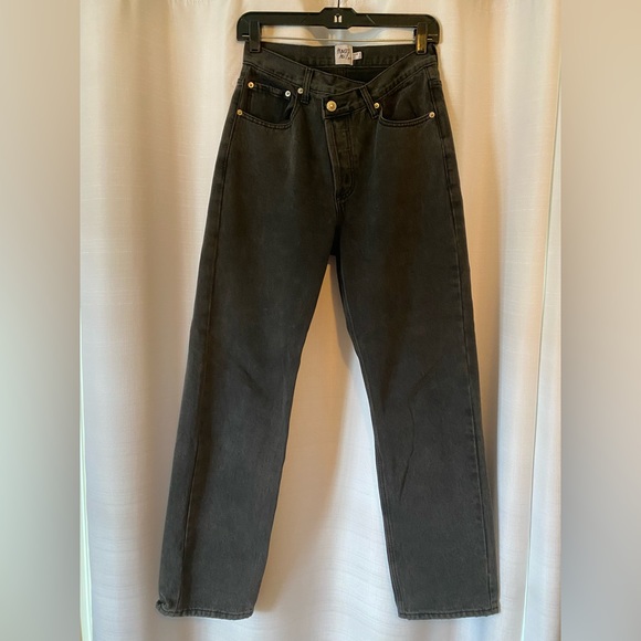 Princess Polly Holly Asymmetric Straight Leg Jean Black Denim - Picture 5 of 10